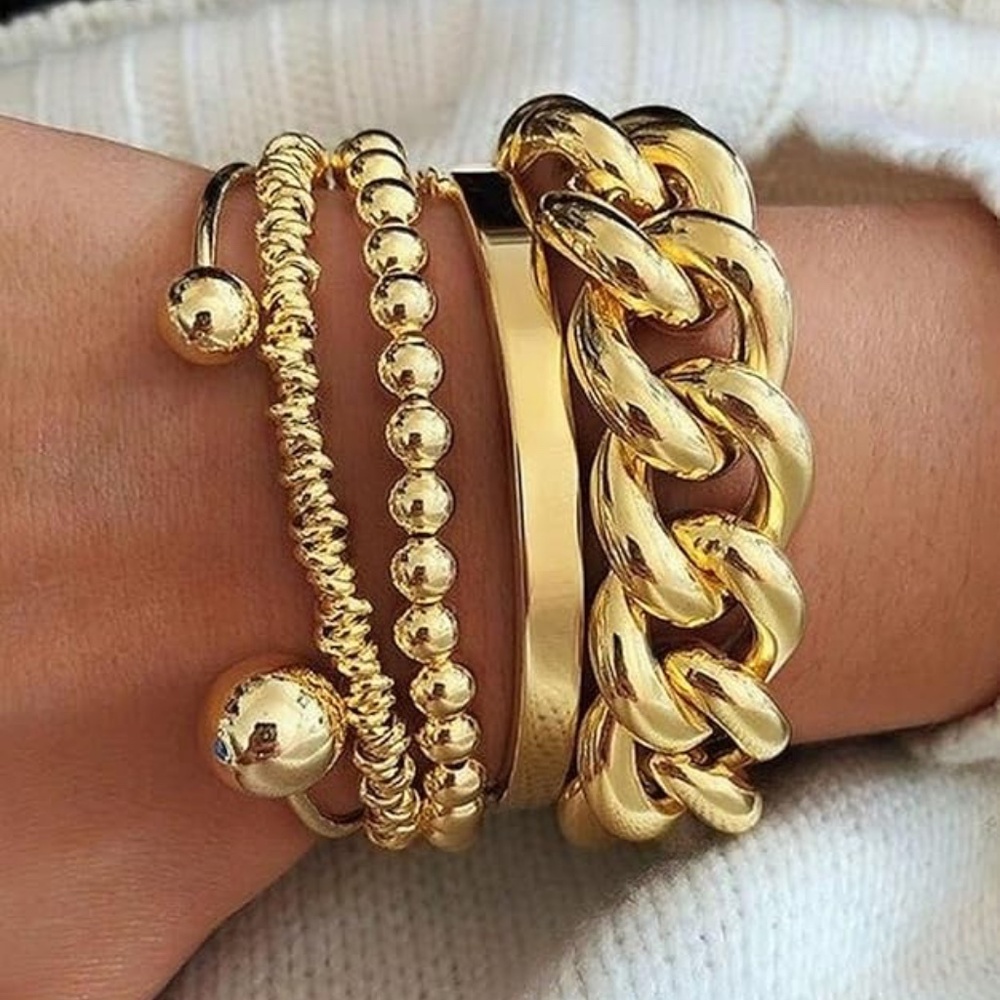 5-Piece: Elegant Multi-Layered Chain Bracelet Set Gold Filled 18k - Picture 2 of 4